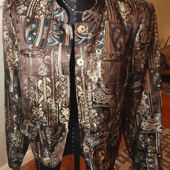 ABS Allen Schwartz Jackets & Blazers - Allen Schwartz Brown & Gold Jacquard Print Jacket